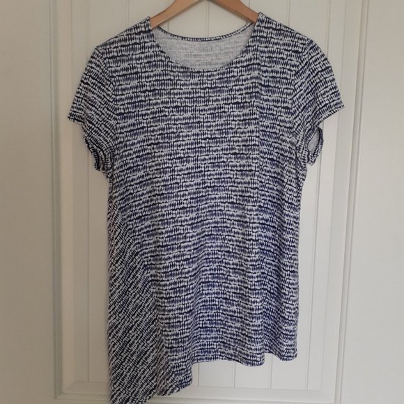 J. Jill Pure Jill PJ Seamed Asymmetric Tee Linen Blend Blue & White Size M - Picture 1 of 9